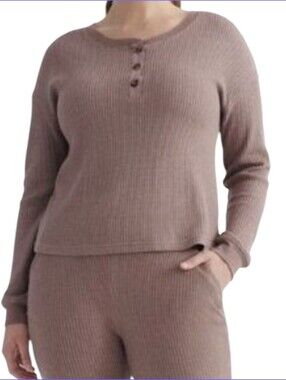 Knix Top Waffle Lounge Henley In Soft Brown NWT